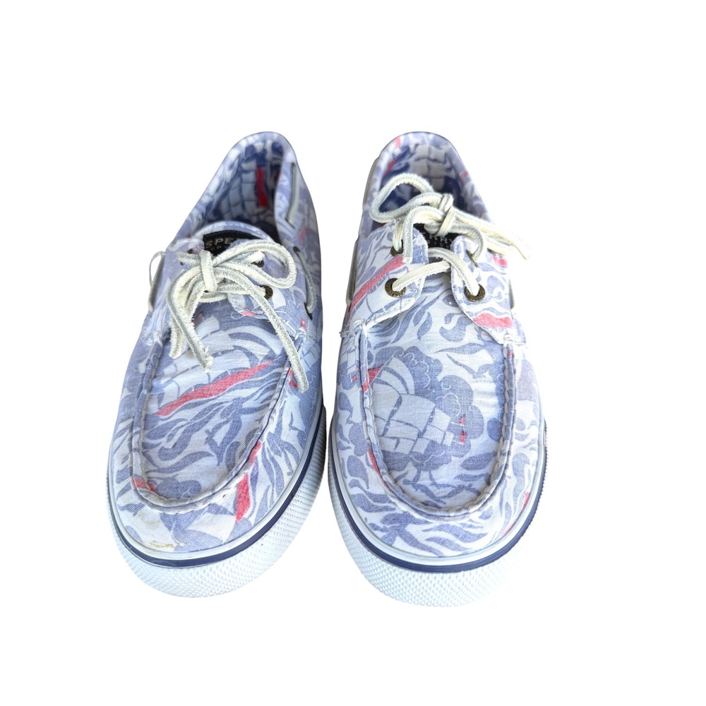Sperry Top-Sider Bahama Blue  Boat Shoes Blue White Pink Tropical Print‎ Sz. 10